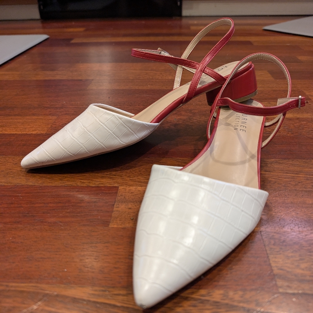 Elegant White and Red Women's Slingback Shoes